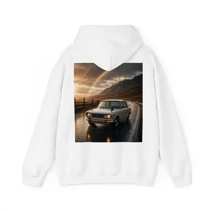 Vintage Mazda Sedan Rain Rainbow Mountain Road