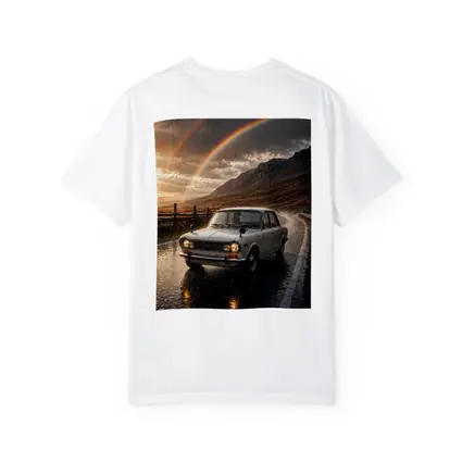 Vintage Mazda Sedan Rain Rainbow Mountain Road