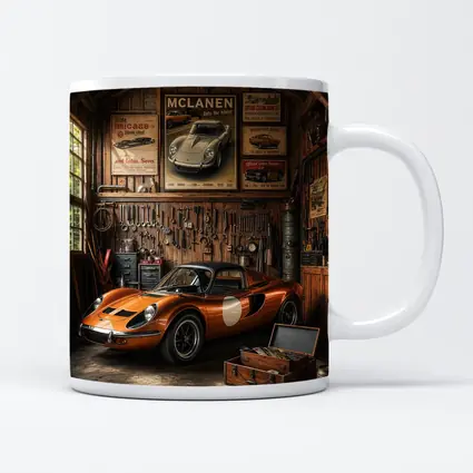 Ferrari Dino Orange Sports Car Vintage Garage