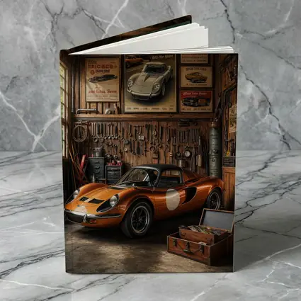 Ferrari Dino Orange Sports Car Vintage Garage