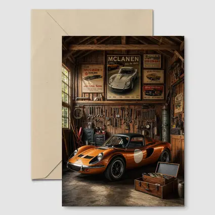 Ferrari Dino Orange Sports Car Vintage Garage