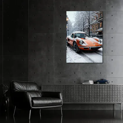 Orange Ferrari Dino Snow Covered Street