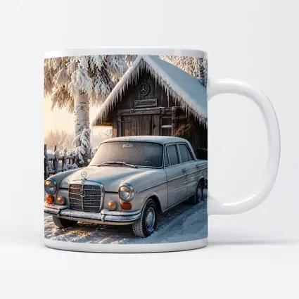 Vintage Mercedes Sedan Parked in Snowy Winter