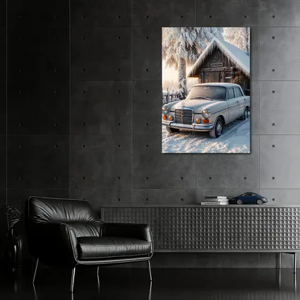 Vintage Mercedes Sedan Parked in Snowy Winter