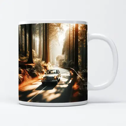 Vintage Mercedes Benz Driving Through Sunlit Forest