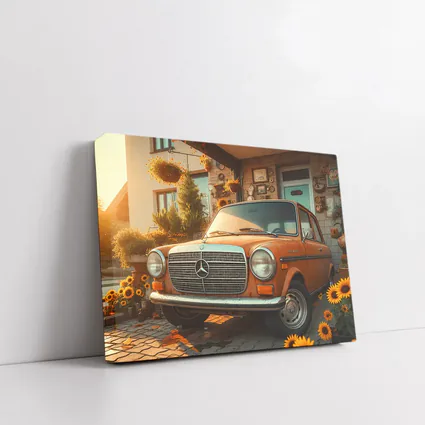 Vintage Mercedes Benz Classic Car Sunflower Garden