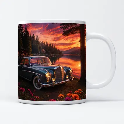 Vintage Mercedes Benz Classic Car Lake Sunset