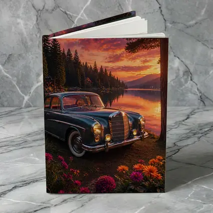 Vintage Mercedes Benz Classic Car Lake Sunset