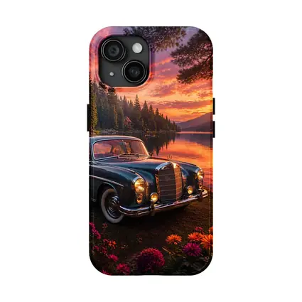 Vintage Mercedes Benz Classic Car Lake Sunset