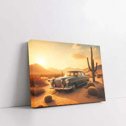 Vintage Mercedes Benz Classic Car Desert Sunset