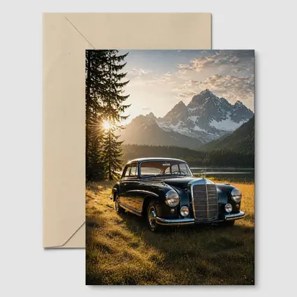 Vintage Mercedes Benz Classic Car Mountain Lake