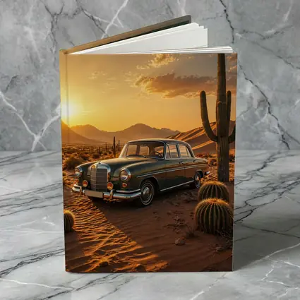 Vintage Mercedes Classic Sedan Desert Sunset