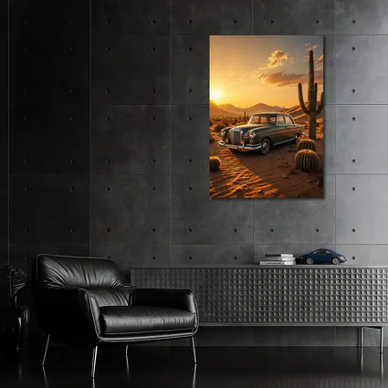 Vintage Mercedes Classic Sedan Desert Sunset