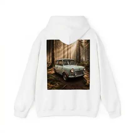Classic Mini Cooper Car In Sunlit Forest