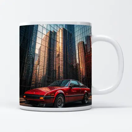 Mitsubishi Starion Red City Glass Buildings