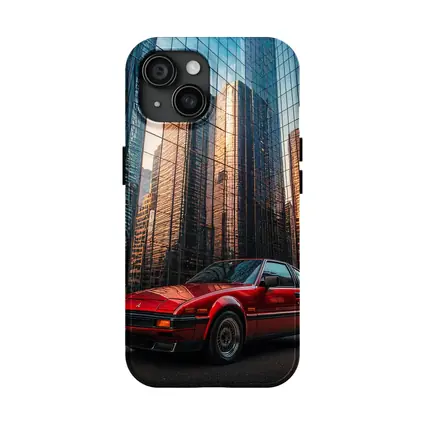 Mitsubishi Starion Red City Glass Buildings