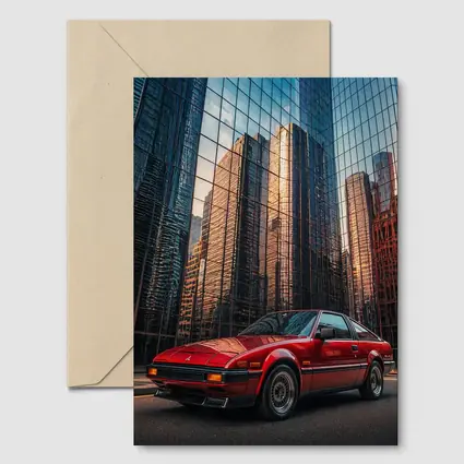 Mitsubishi Starion Red City Glass Buildings