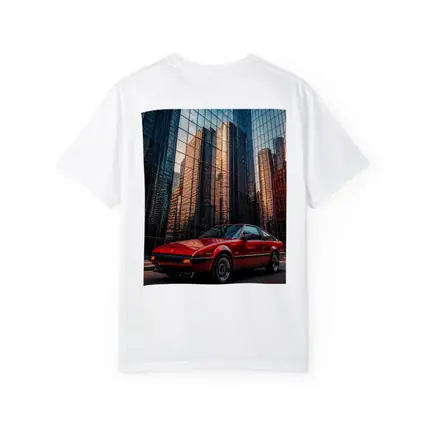 Mitsubishi Starion Red City Glass Buildings