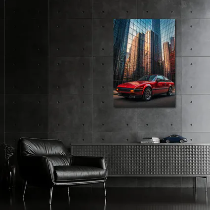 Mitsubishi Starion Red City Glass Buildings