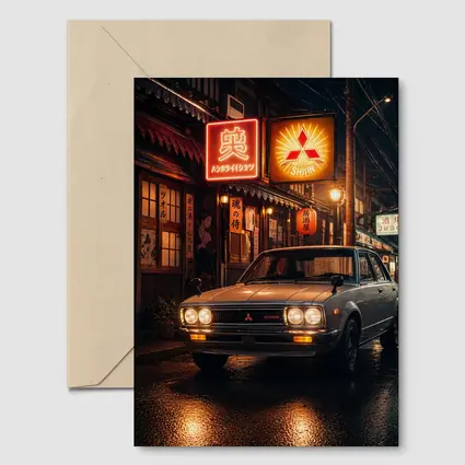 Vintage Mitsubishi Sedan Japan Night Street
