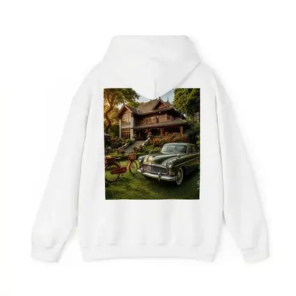 Vintage Green Classic Car Tropical House Garden