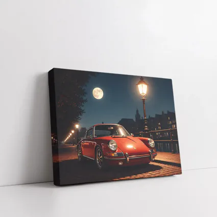 Red Porsche 911 Moonlit Canal Night