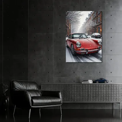 Red Porsche 911 Parked On Snowy Street