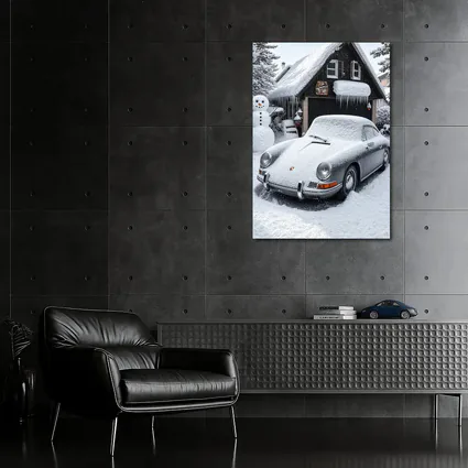 Vintage Porsche 911 Snow Covered Winter Garage
