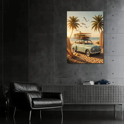 Vintage Renault Beach Scene With Surfboards