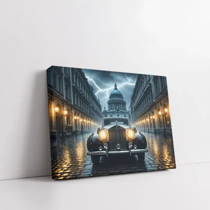 Rolls Royce Classic Car Rainy City Street