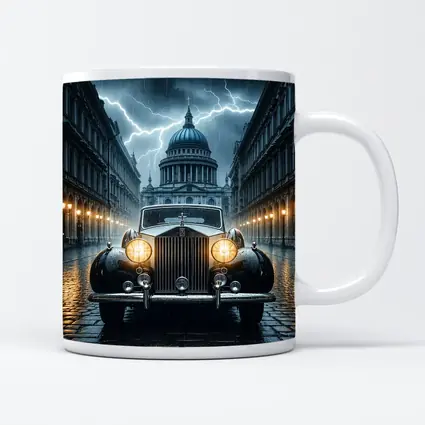 Rolls Royce Classic Car Rainy City Street