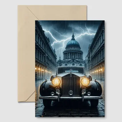 Rolls Royce Classic Car Rainy City Street