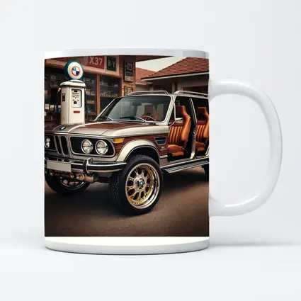 Vintage BMW SUV at Retro Gas Station