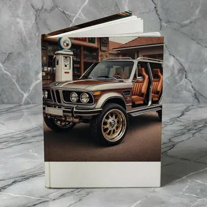 Vintage BMW SUV at Retro Gas Station