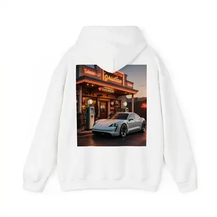 Porsche Taycan At Retro Neon Gas Station