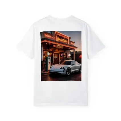 Porsche Taycan At Retro Neon Gas Station