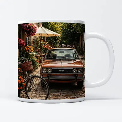 Vintage Toyota Corolla Parked on Cobblestone Street
