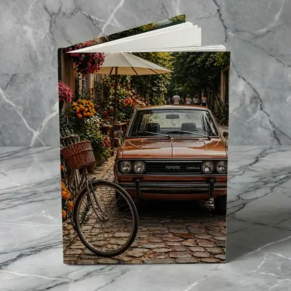 Vintage Toyota Corolla Parked on Cobblestone Street