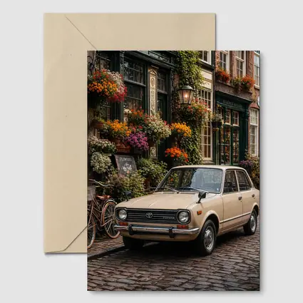 Toyota Corolla Classic Car Cobblestone Street Scene