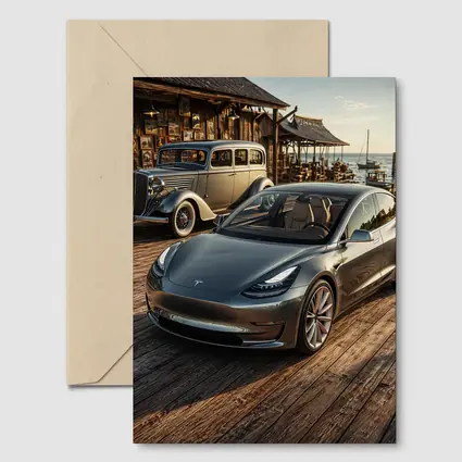 Tesla Model 3 and Vintage Car Dockside