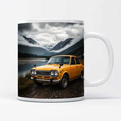 Vintage Toyota Corolla Yellow Mountain Lake