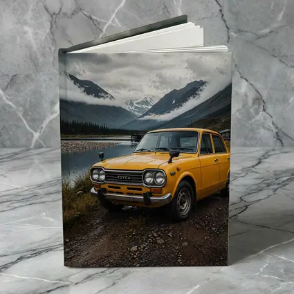 Vintage Toyota Corolla Yellow Mountain Lake