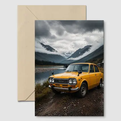 Vintage Toyota Corolla Yellow Mountain Lake