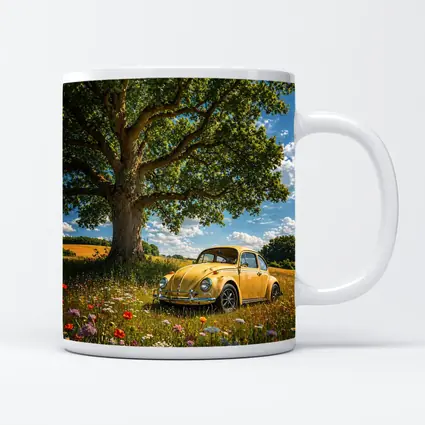 Yellow Volkswagen Beetle Wildflower Field Summer