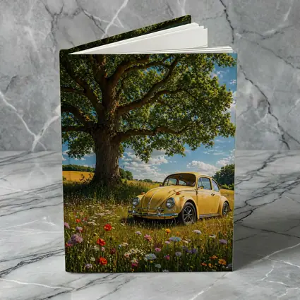 Yellow Volkswagen Beetle Wildflower Field Summer