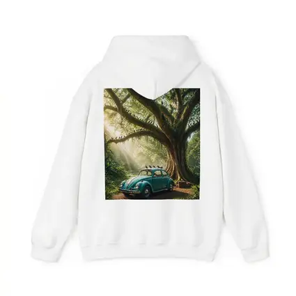 Teal Volkswagen Beetle Under Giant Forest Tree