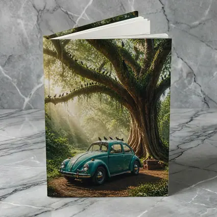 Teal Volkswagen Beetle Under Giant Forest Tree