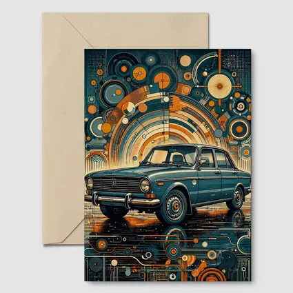 Vintage Soviet Sedan Retro Abstract Background Art