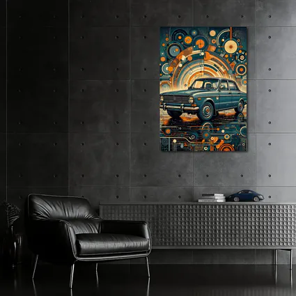 Vintage Soviet Sedan Retro Abstract Background Art