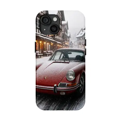 Red Porsche 911 Snowy European Village Street